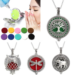 Aroma Diffuser Necklace Open Tree Owl Colorful Lockets Pendant Perfume Essential Oil Aromatherapy Locket Necklace With Pads